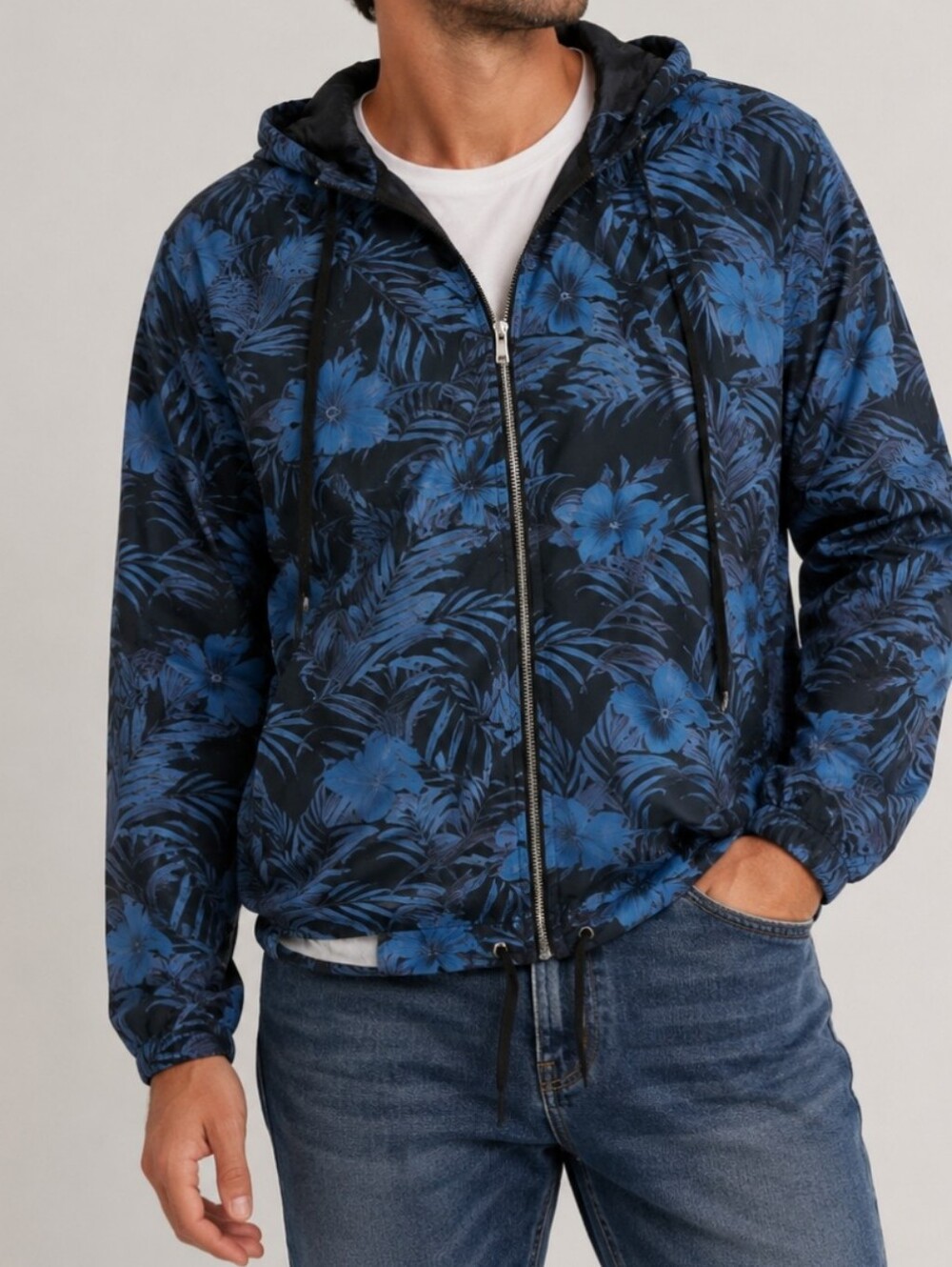 AZUL by Moussy Aloha Full Zip Hooded Jacket Tropical print sz Large